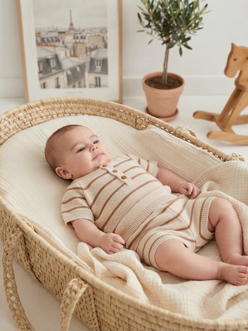Little Planet Organic Tan & Brown Stripe Sweater Top & Shorts Set